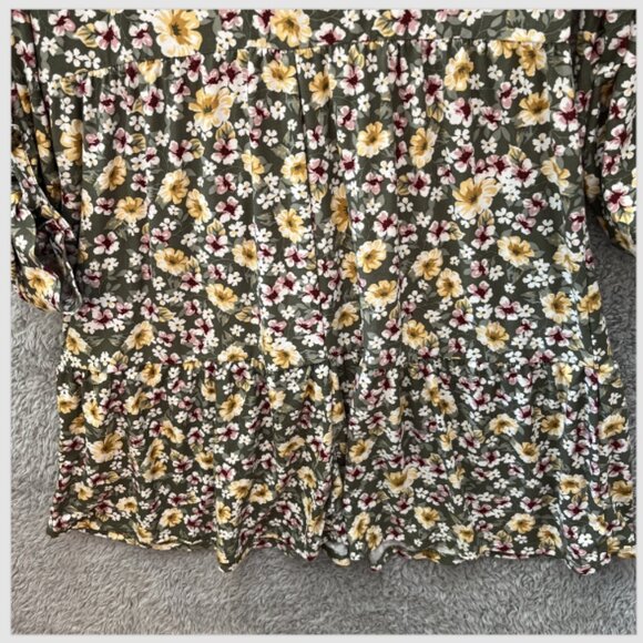 Derek Heart Floral Dress Long Sleeve Ruffle Bottom Button Up Front Large - Picture 7 of 11